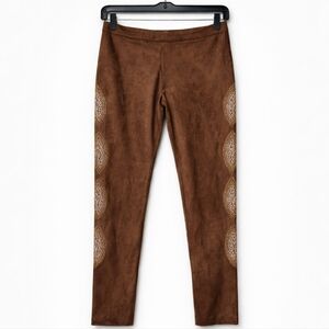 Tesoro Moda Brown Workout Yoga Atheleisure Boho Chic Faux Suede Embellished Sz S